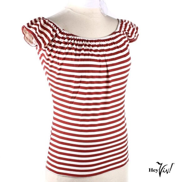 Off the Shoulder Top Blouse Red & White Stripe Heart of Haute Sz Large - Hey Viv - Picture 2 of 5